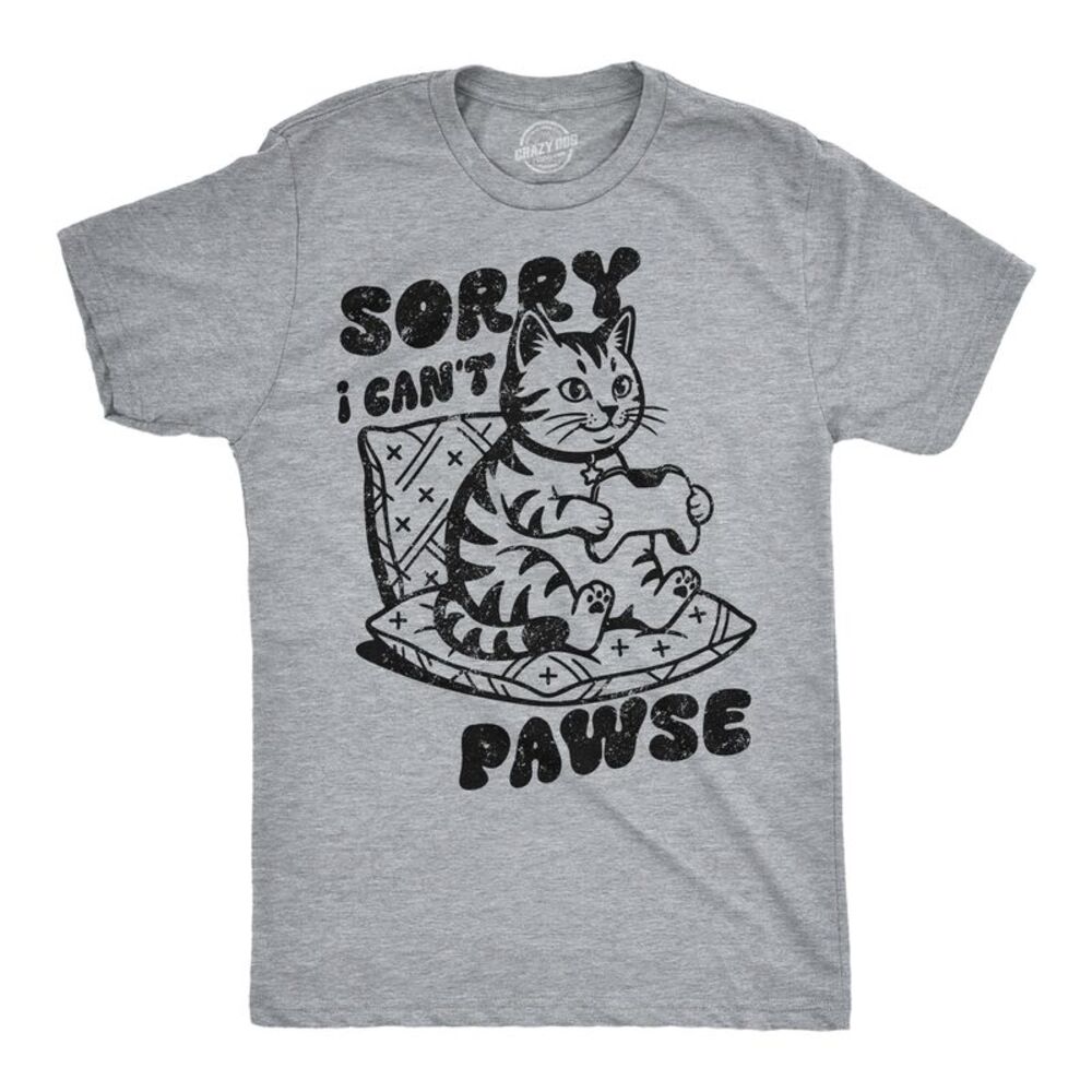 Mens Funny T Shirts Sorry I Cant Pawse Cat Gaming Tee For Men